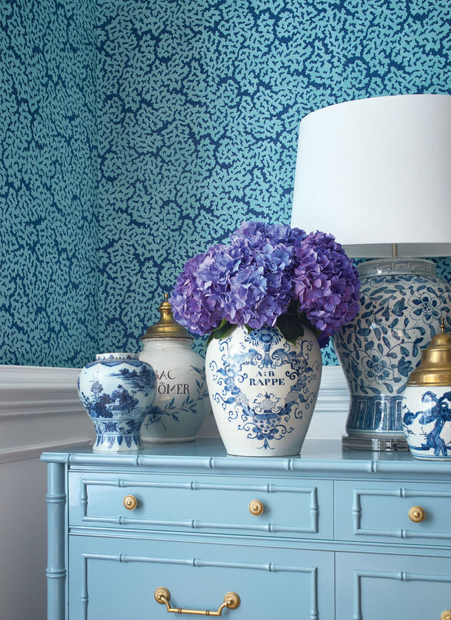 Thibaut Tapete Maldives Navy Blau Vlies mit botanischem und abstraktem Design - Bild 2
