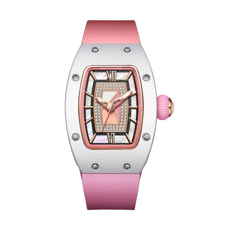 BONEST GATTI Armbanduhr Automatik, Tonneau, Kautschuk, Damen, Kristall - Bild 3