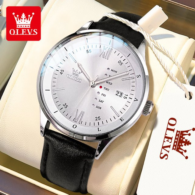 OLEVS Chronograph, Quarz, Leder, Schwarz, Herren - Bild 1