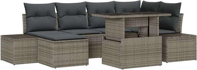 vidaXL 7-teiliges Garten-Sofa-Set aus Poly Rattan in Grau mit Stauraum und Polstern - Bild 1