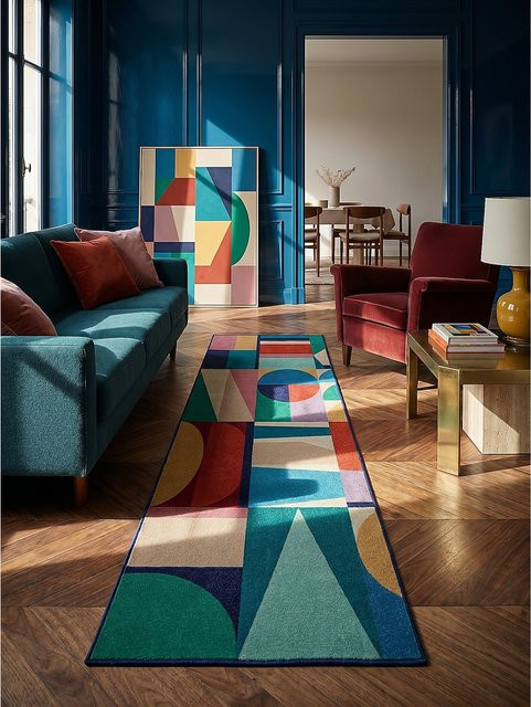 Läufer Geo-Patchwork Dahlia von Kadima Design in Bunt, Geometrisches Design für Flur und Diele, B/T: 80 x 300 cm - Bild 1