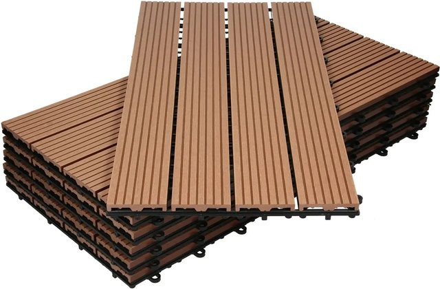 ECD Germany WPC Terrassenfliesen Set in Hellbraun mit Klicksystem und Drainage, 18 Stück, B/T: 60 x 30 cm - Bild 2