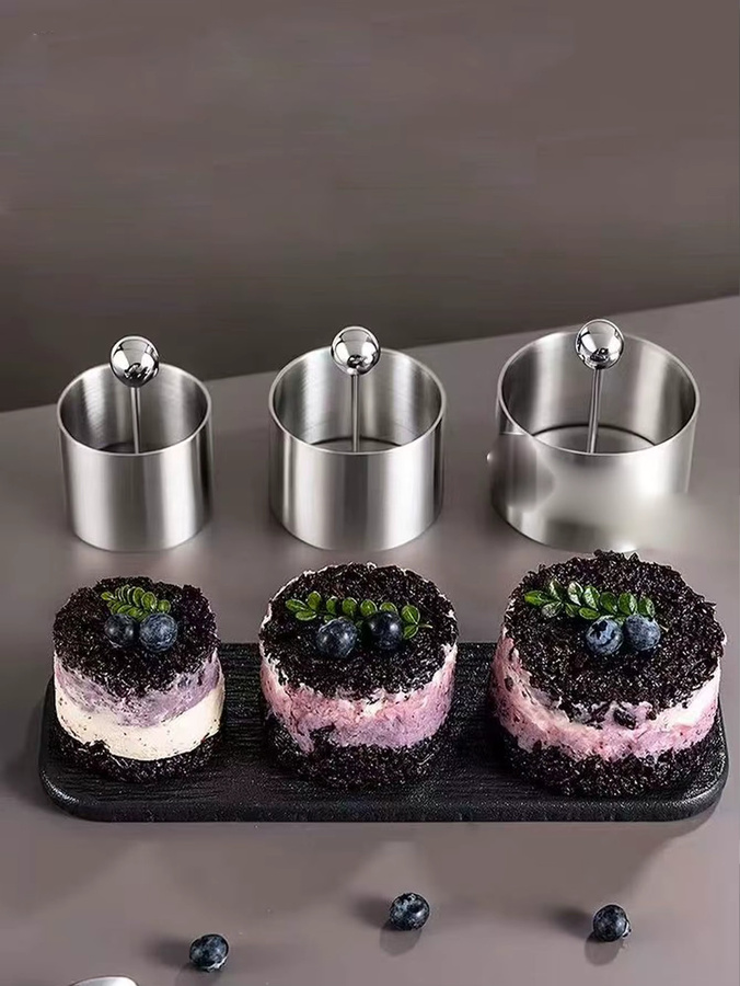 3-teiliges Edelstahl Dessert-Set aus 304 Edelstahl in Silber und Lila für Reis, Taro Paste und Mousse, runde Form - Bild 5