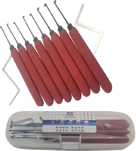 HUK 8-teiliges Kaba Lockpicking-Set für Dimple-Schlösser in Rot - Bild 1
