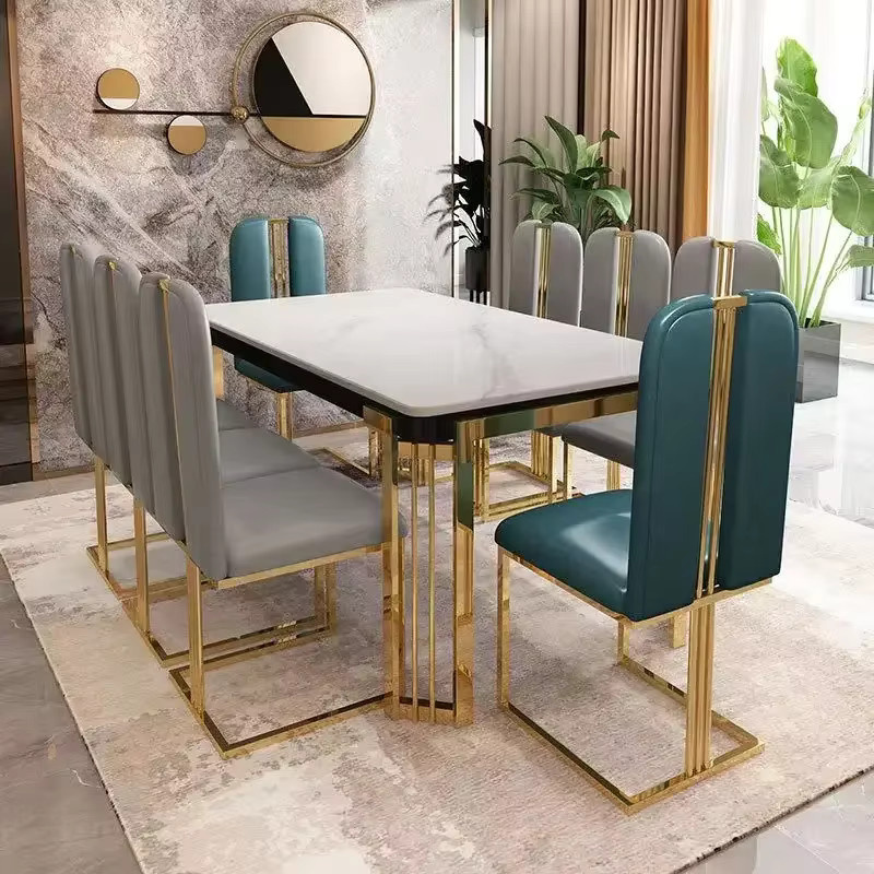DUTRIEUX Esstisch im nordischen Design mit Marmorplatte und Metallgestell in Weiß Glossy, rechteckig - Bild 1
