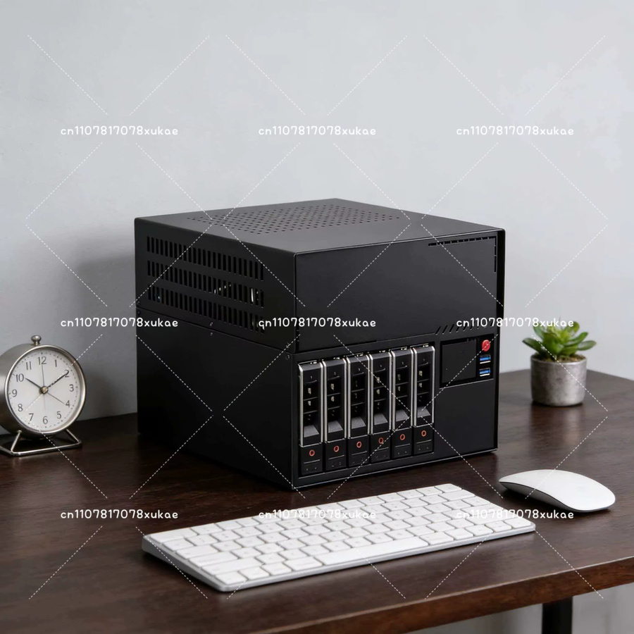 DIY Metall-NAS-Gehäuse für 6 Disks mit Micro-ATX-Unterstützung und LED-Zweitbildschirm in Schwarz - Bild 2