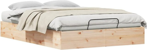 vidaXL Ottoman Bettgestell aus massivem Kiefernholz mit Stauraum in Natur, B/T: 135 x 190 cm