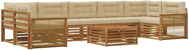vidaXL Outdoor-Sofagarnitur in L-Form aus massivem Akazienholz mit 8 Kissen in Natur und Beige - Bild 1