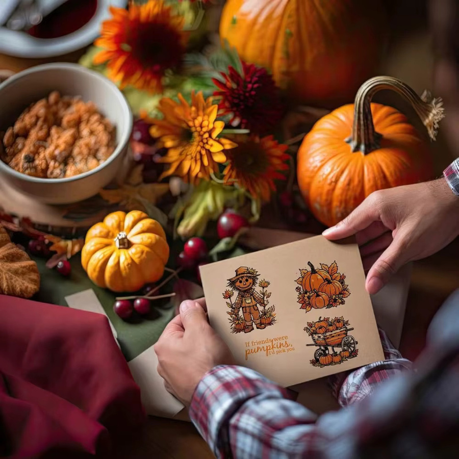Wiederverwendbarer Gummistempel mit Herbst-Motiven wie Kürbis und Vogelscheuche in Multicolour - Bild 4