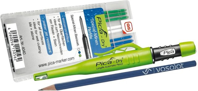 vasalat Pica Dry Tieflochmarker-Set mit 8 Permanent-Ersatzminen in Blau, Weiß und Grün - Bild 1