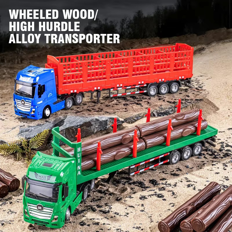 Huina Diecast Modell Lkw Transporter in Rot, 1:50 Scale Engineering Fahrzeug aus Metall und Holz für Sammler und Kinder - Bild 1