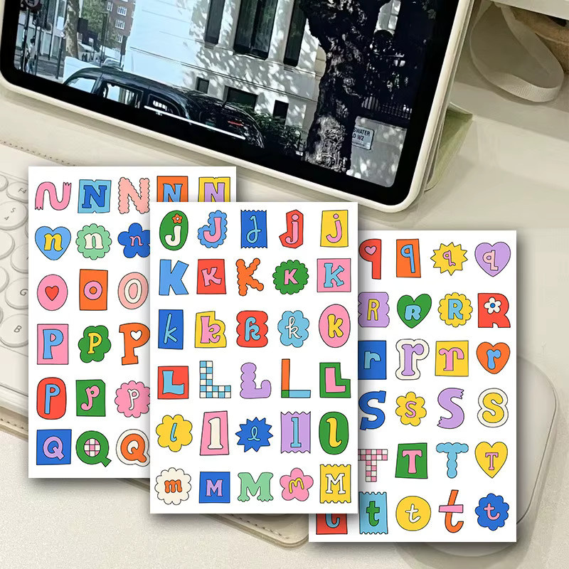 8 Blatt niedliche Etikettenaufkleber mit Alphabet und Symbolen in Pastellfarben von YourLife Store, Mehrfarbig - Bild 2
