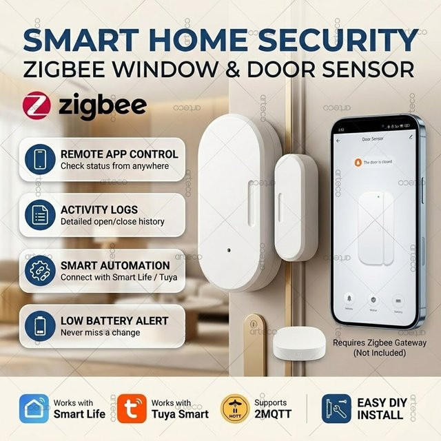 Tuya Zigbee Tür- und Fenstersensor in Weiß für Smart Life und Z2M als Alarmmelder und Einbruchschutz - Bild 1