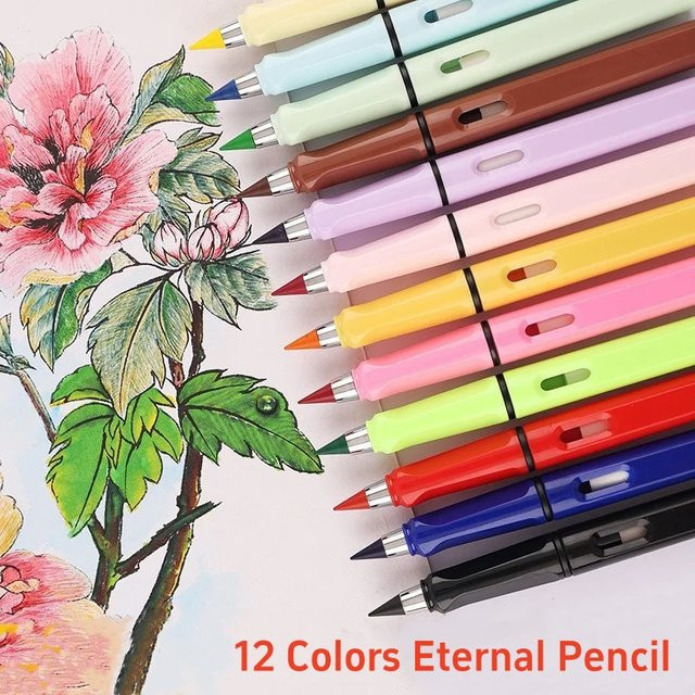 Kawaii Ewige Bleistifte in 12 Farben für Kinder und Kunst zum Skizzieren und Malen, Mehrfarbig - Bild 1