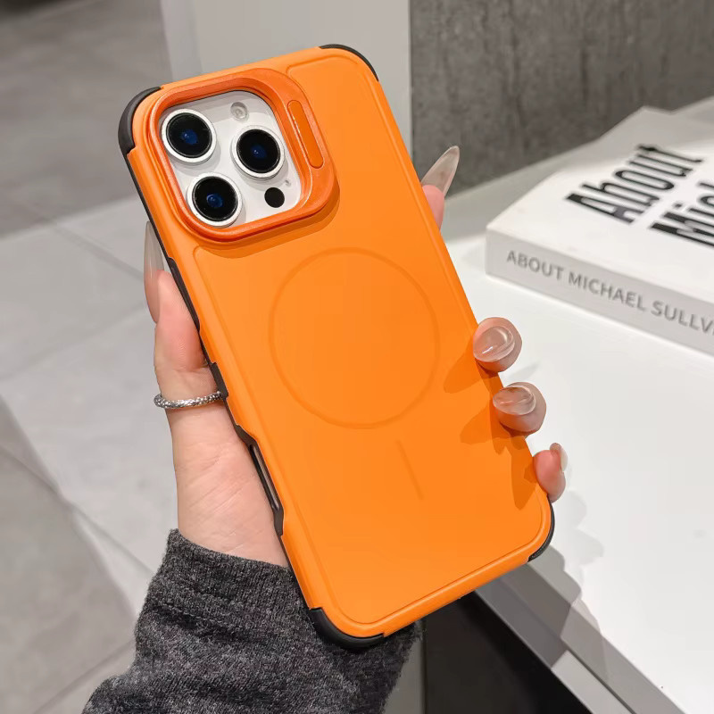AG Matte Magnetische Standhülle für iPhone kompatibel mit MagSafe, stoßfest, Farben: Blau und Orange - Bild 1