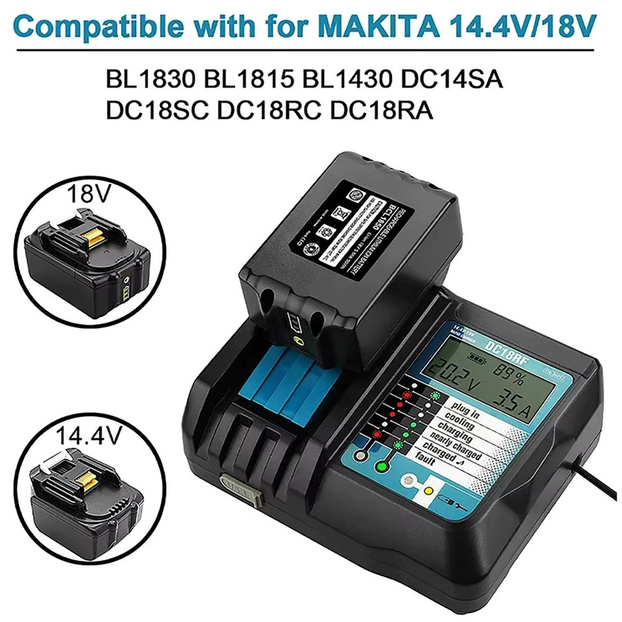 Makita DC18RCT Li-Ionen-Akku-Ladegerät für 18 V und 14,4 V Akkus, 3 A Ladestrom, Schwarz - Bild 3