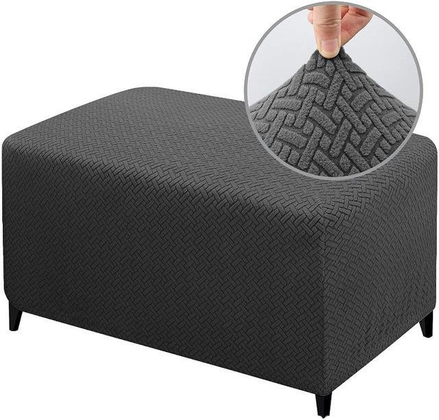 Coolazy Jacquard-Ottoman-Bezug für Hocker und Fußhocker, dehnbar und waschbar, dunkelgrau - Bild 1