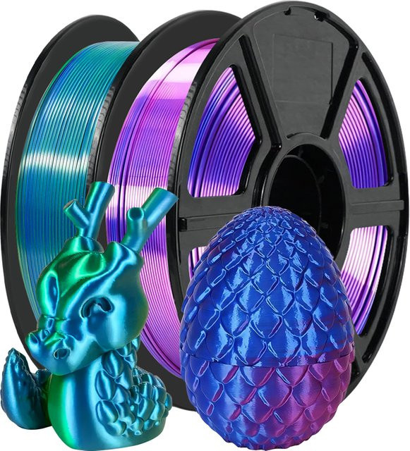 3D Maliang PLA Filament Seide Zweifarbig Blau-Rot und Blau-Grün 1,75 mm 2x 250 g für FDM-Drucker - Bild 1