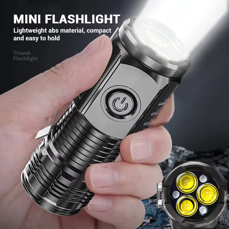 ZHIYU Mini-3LED-Taschenlampe in Schwarz mit USB-Ladefunktion, Stiftclip und integriertem Akku - Bild 4