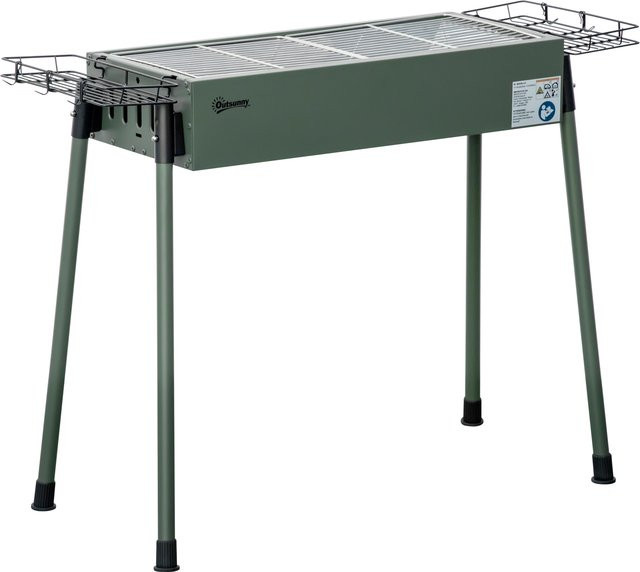 Outsunny Holzkohlegrill Campinggrill aus rostfreiem Stahl und verzinktem Metall mit Seitenkörben und Grillrost-Clip, Dunkelgrün, B: 39 cm, T: 70 cm, H: 77 cm - Bild 1