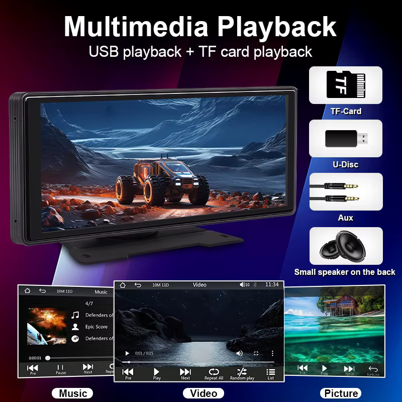Hippcron Universal Auto Multimedia Player mit 10,26 Zoll Bildschirm, Wireless CarPlay, Android Auto, Bluetooth, AUX und USB in Schwarz - Bild 4