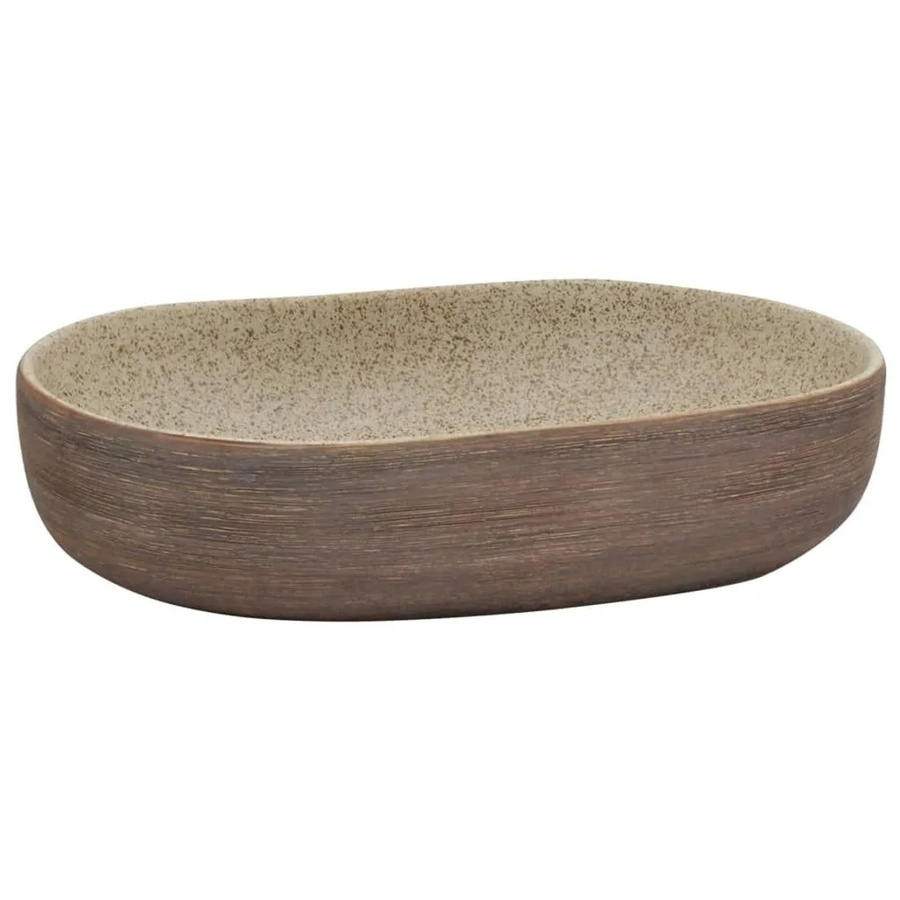 vidaXL Aufsatzwaschbecken aus Keramik in Braun und Beige, Oval, B/T/H: 59 x 40 x 14 cm - Bild 2