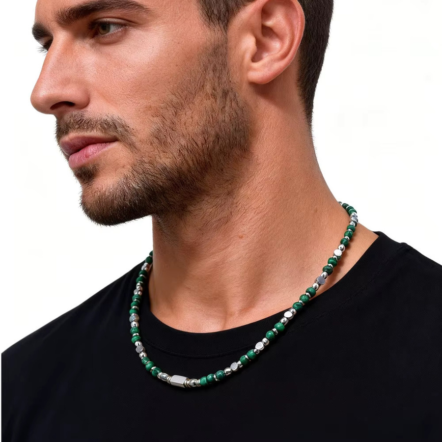 mprainbow Halskette Herren, Natursteinperlen, Edelstahl, Choker - Bild 2
