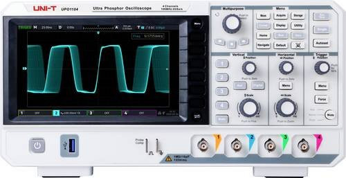 Uni-T UPO1104 Digital-Oszilloskop mit 100 MHz, 2 kSa/s, 56 Mpts und 8 Bit in Weiß - Bild 1