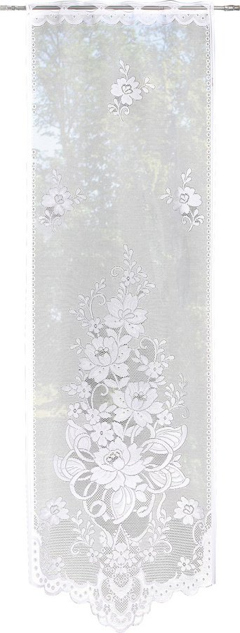 Heine Fenster- und Türbehang mit floralem Blütenmotiv in Weiß aus 100% Polyester mit Ösen - Bild 2
