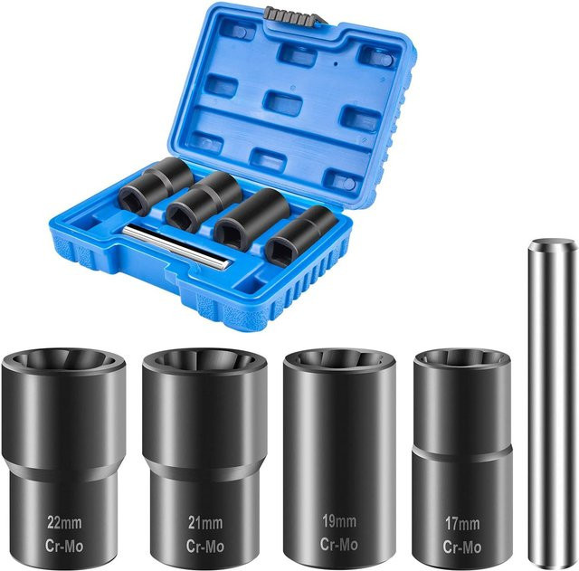 5er Set Mutter- und Bolzen-Extraktor Set für gebrochene Schrauben, Durchmesser: 17 mm, 19 mm, 21 mm und 22 mm - Bild 1