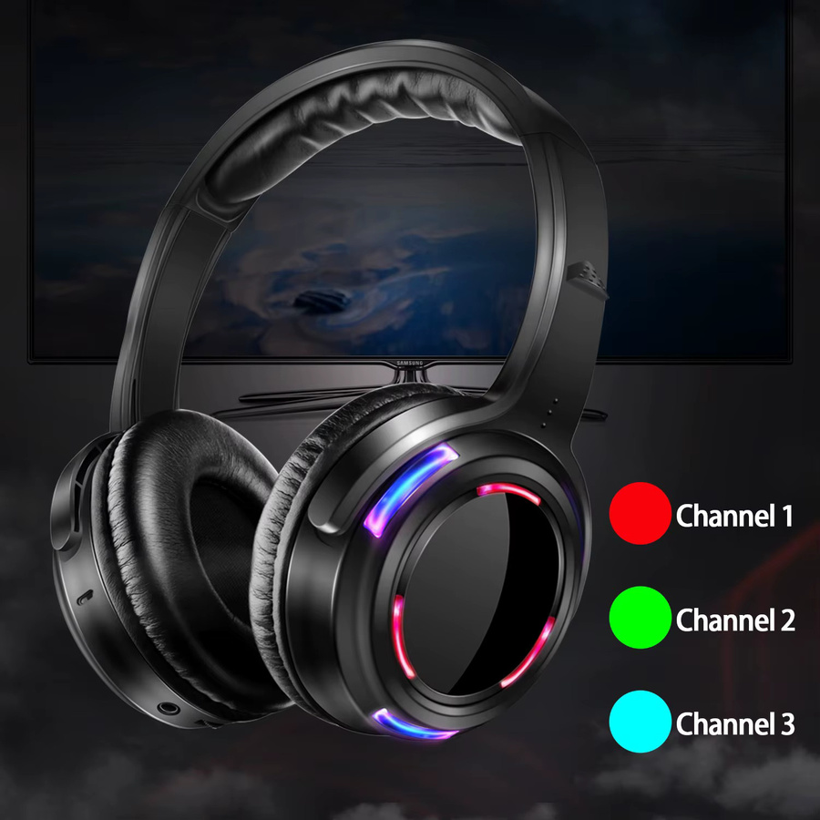 CATASSU Silent Disco Kopfhörer mit LED-Licht-Soundsystem und kabellosem Empfänger in Schwarz - Bild 3