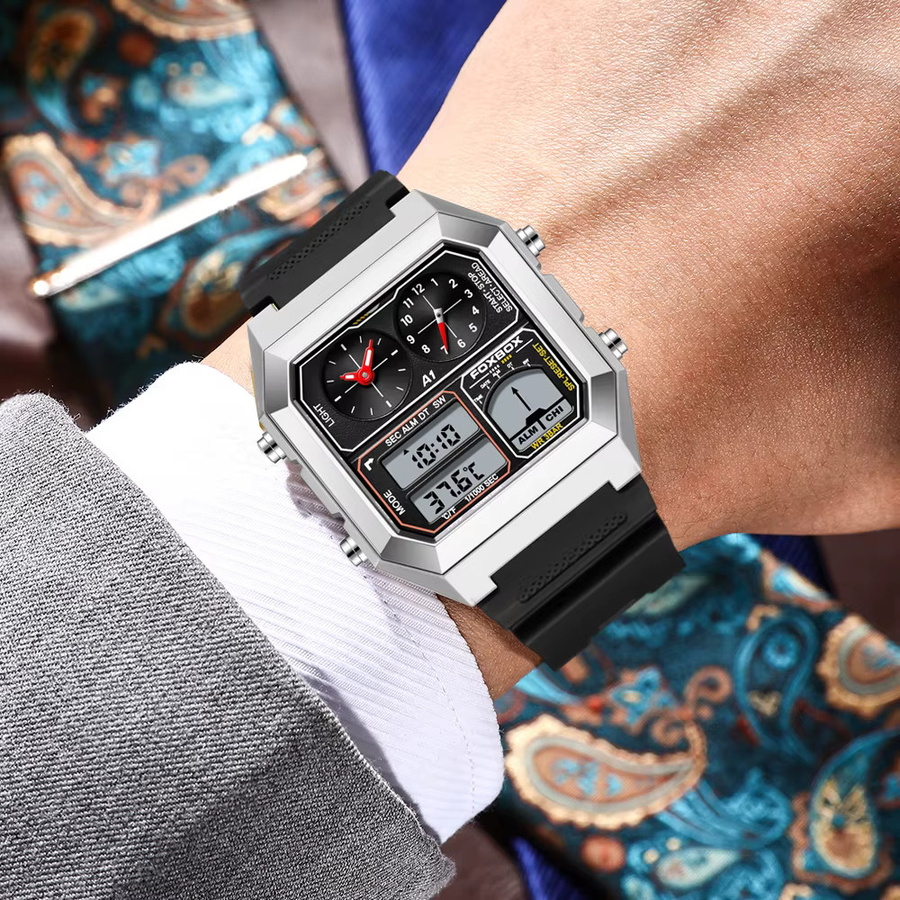 Lige Armbanduhr, Analog-Digital, Edelstahl, Eckig, Schwarz, Herren - Bild 6