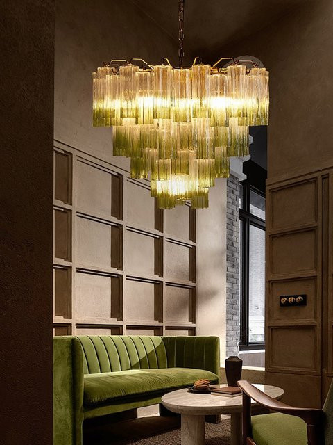 HomeLover Französischer Kronleuchter aus grünem Muranoglas mit Farbverlauf und Chrom-Details als Vintage-Hängelampe für Wohnzimmer, Flur oder Treppenhaus - Bild 1