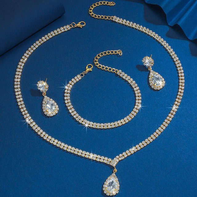 Lucky Star Jewelry Schmuck-Set, Wassertropfen, Zirkonia, Gold, Messing, Damen - Bild 1
