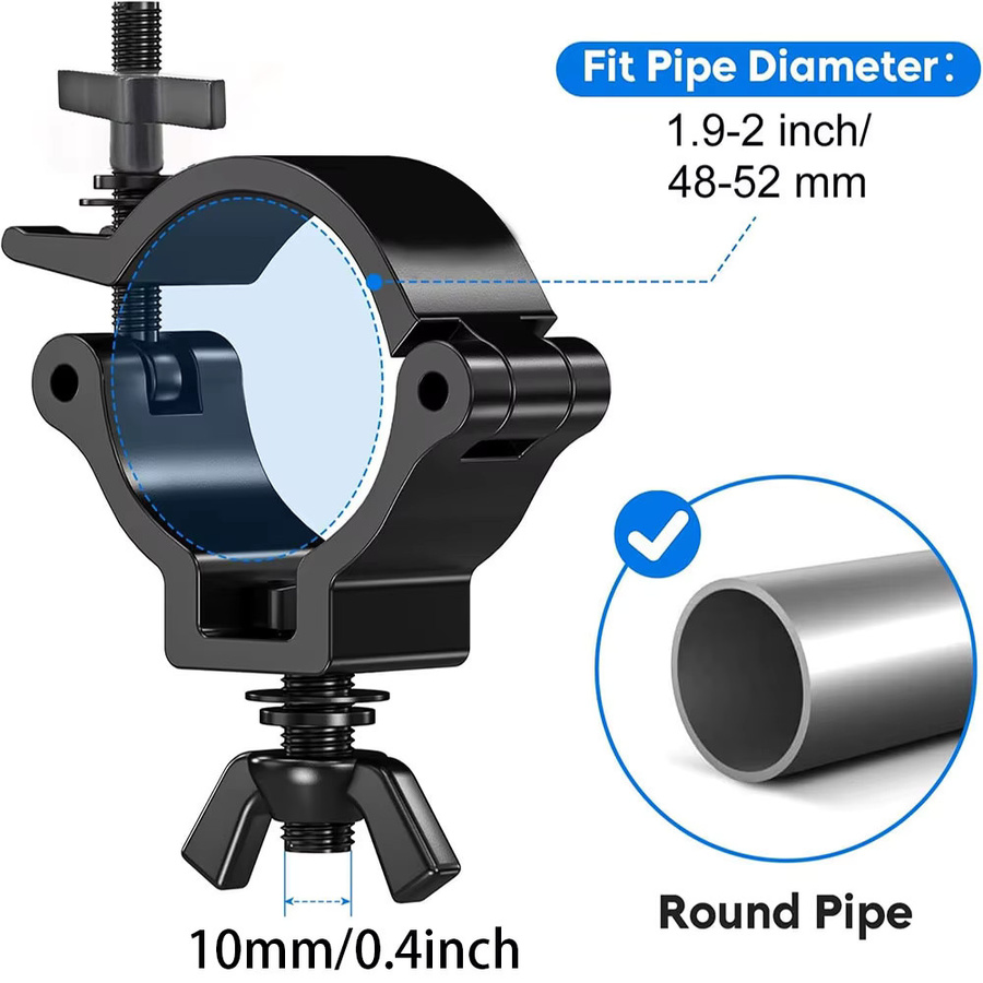 GOTSTAGE 10er Set Aluminium Bühnenbeleuchtungshalterung in Schwarz für Moving Head und Par-Licht, Klemme für 48–51 mm - Bild 4