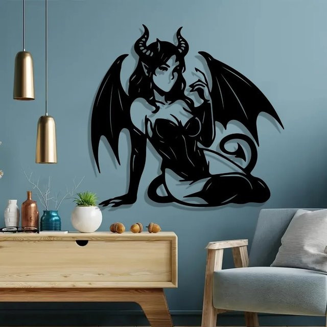 CIFBUY Gotische Wandkunst Geflügelte Frau Metallskulptur in Schwarz - Bild 1