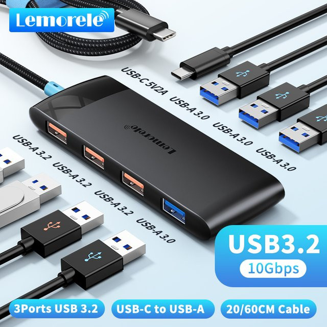 LEMORELE 8-in-1 Typ-C USB-Hub mit 10Gbps Datenübertragung, USB-A 3.2 und USB-C Dockingstation Adapter für Laptop, MacBook und Mobiltelefone - Bild 1
