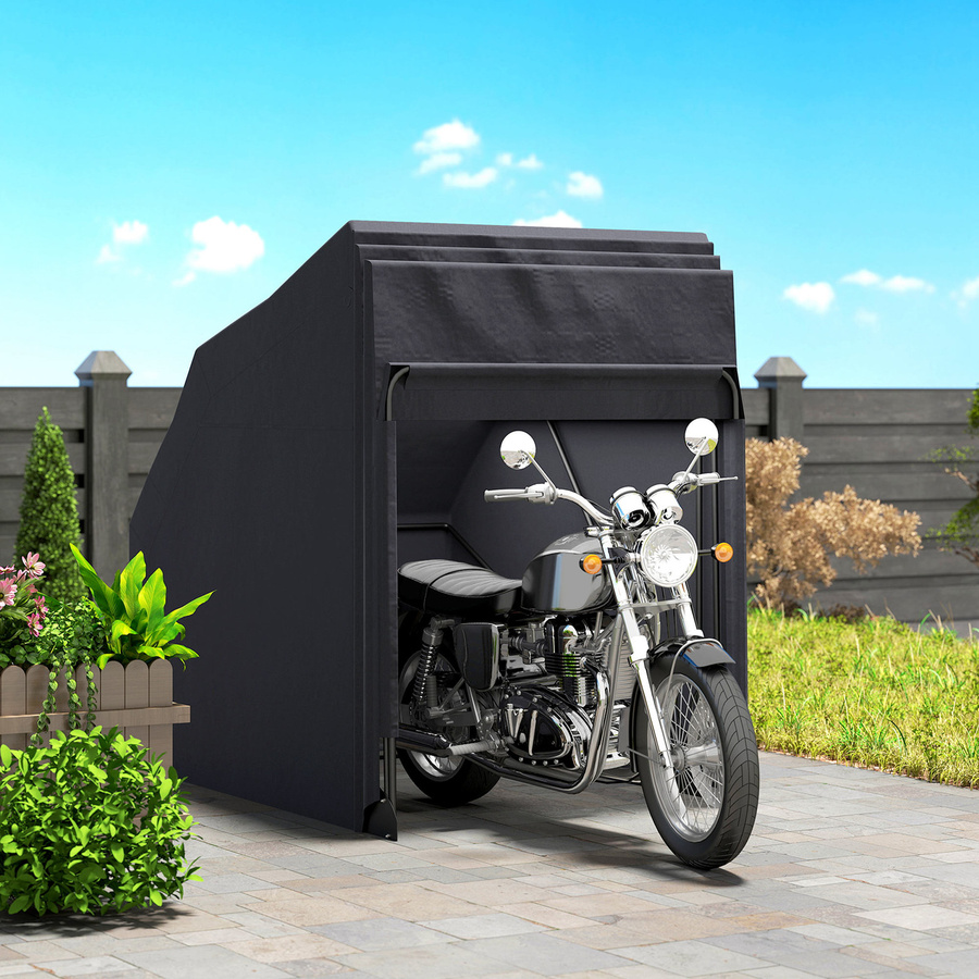 Outsunny Motorradgarage aus wasserfestem Oxford-Gewebe für 2 Motorräder oder Motorroller, Schwarz, B/T/H: 345 x 135 x 191 cm - Bild 2