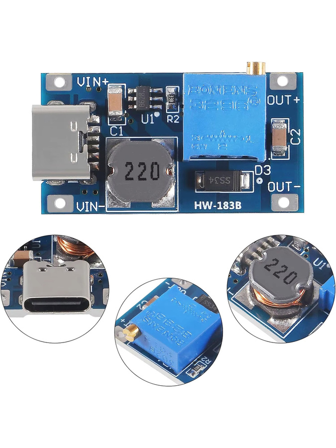 10 Stück MT3608 Einstellbare Step-Up-Module Spannungsregler mit USB-C und Micro-USB Anschluss, DC-DC-Aufwärtswandler 2V-24V auf 5V-28V 2A, Blau - Bild 3