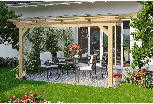 Skan Holz Terrassenüberdachung Ancona in Braun mit Polycarbonat-Dach, B/T/H: 434 x 250 cm - Bild 1