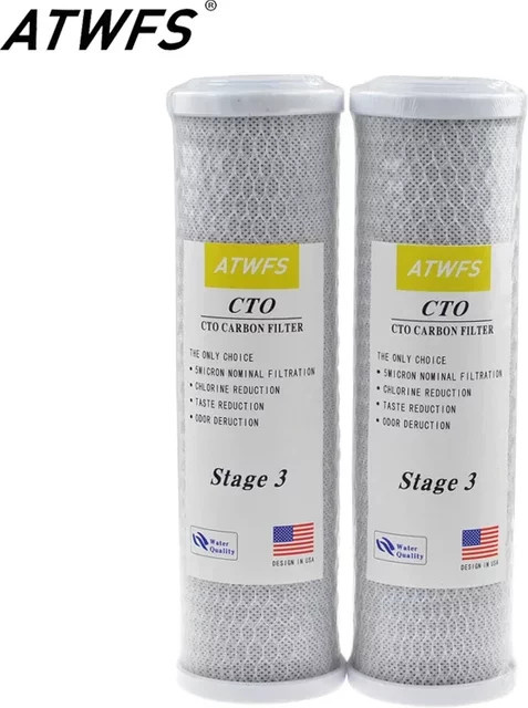 ATWFS 2 Stück Universal Wasserfilter Aktivkohle Kartuschenfilter 10 Zoll CTO Block für Wasseraufbereitungssysteme - Bild 1