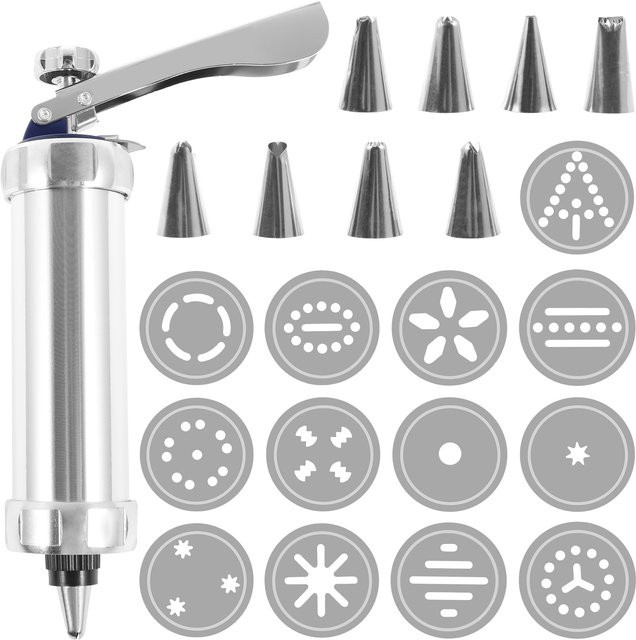 Willstar Cookie Presse Set aus Edelstahl in Silber, 22/23-teiliges DIY Cookie Maker Kit mit manueller Cookie Gun für Backarbeiten - Bild 1