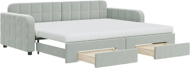 vidaXL Tagesbett ausziehbar mit Schubladen in Hellgrau aus Samt B/T/H: 90 x 200 x 71 cm - Bild 1
