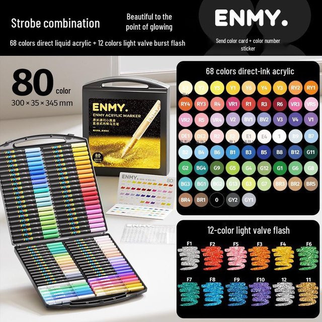 Enmi Flüssiger Acrylmarker-Set mit 80 Farben und weicher Spitze in einer schwarzen Box für Kinder zum Malen - Bild 1