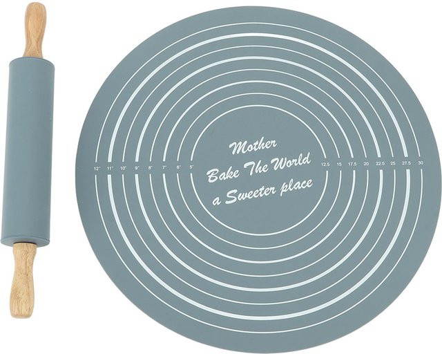 CosyHome Nudelholz und Silikon-Backmatte Set, Grau, Knetunterlage aus Silikon und Holz für 6,5-9kg Teig - Bild 1