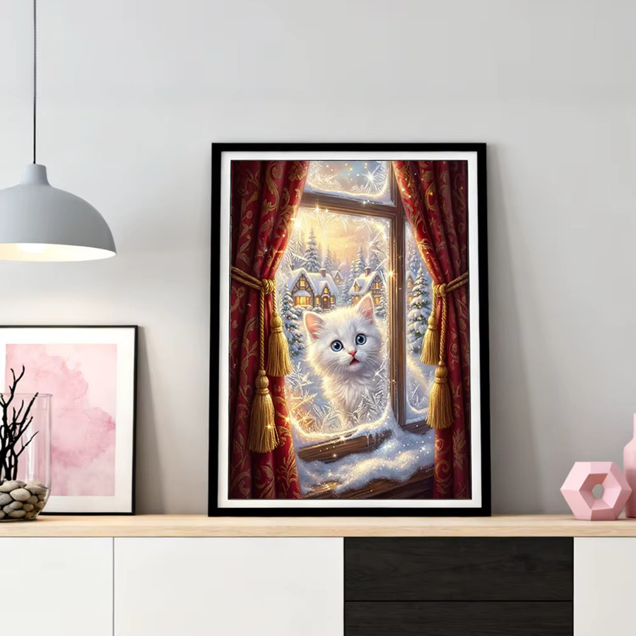 HUACAN 5D Diamant-Mosaik DIY Set Katze im Winter, Dekorative Wandmalerei in Multicolour, Breite: 30 cm, Höhe: 20 cm - Bild 3