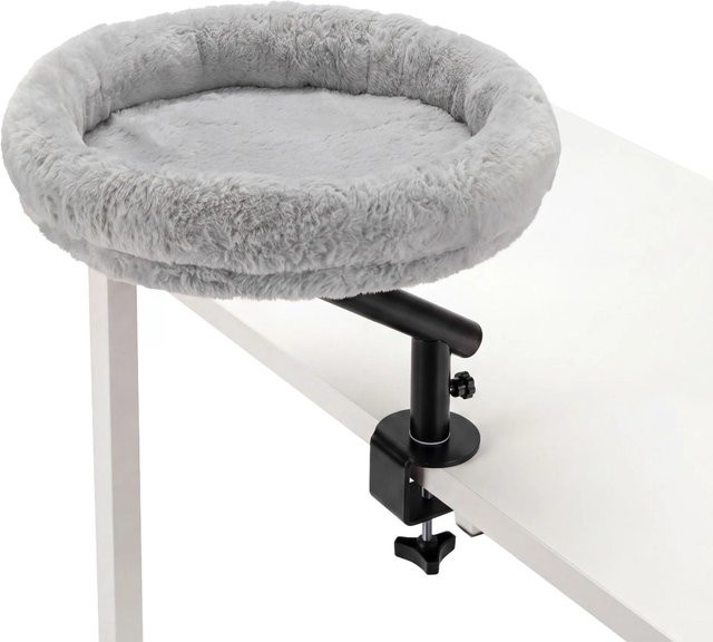 Fudajo Katzenbett Schreibtisch in Hellgrau mit runder Liegefläche aus Mikrofaser und Metallgestell, B/T: 40 x 40 cm - Bild 1