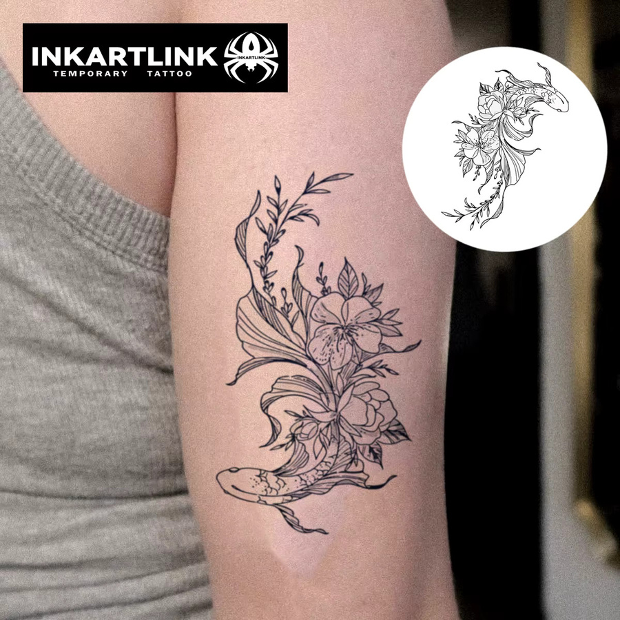 INKARTLINK Temporäre Tätowierungsaufkleber, Goldfische, Kräutersaft-Tattoos - Bild 2