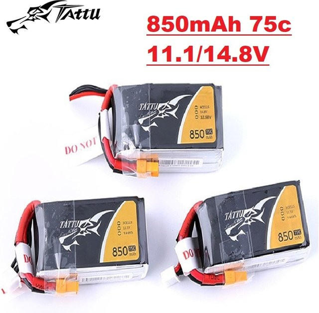 TATTU LiPo-Akku 3/4S 850mAh 75C mit XT30 oder XT60 Anschluss in Schwarz für RC-Helikopter, Quadcopter und FPV-Renndrohnen - Bild 1