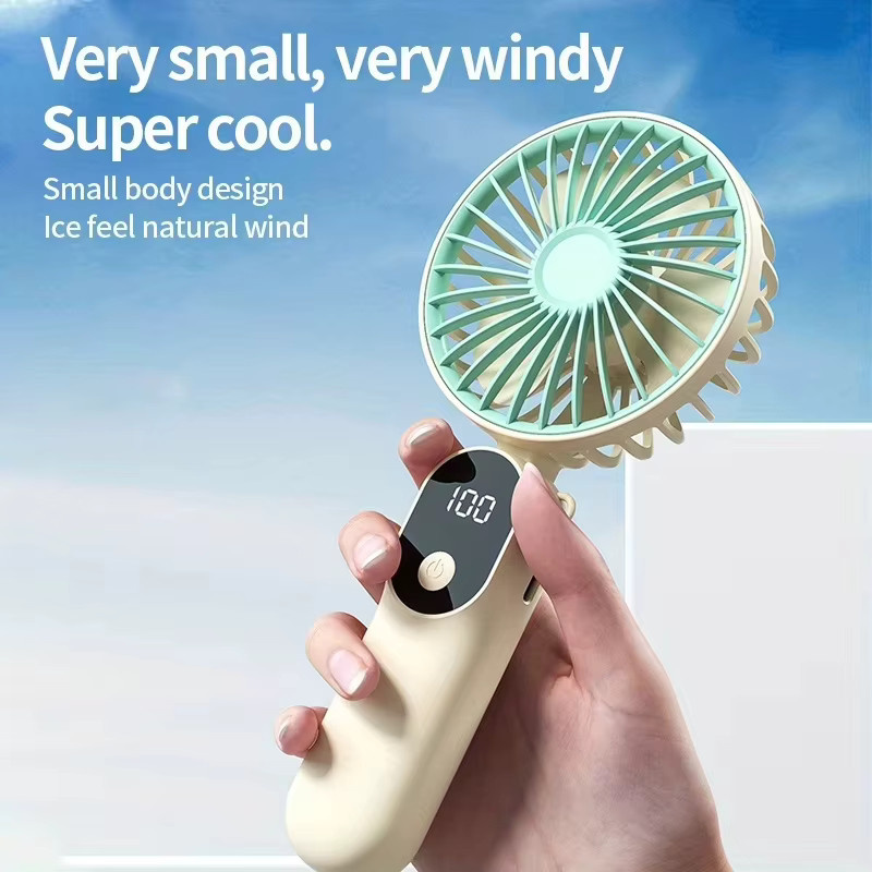 XIAOTREE Mini tragbarer USB-Ventilator in Grau mit 6 Geschwindigkeiten, digitaler Anzeige und faltbarem 3-in-1 Design für Nacken und Schreibtisch - Bild 2